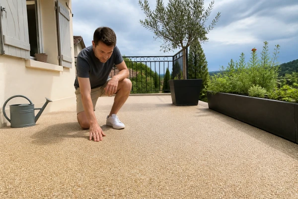 Résine décorative terrasse extérieure accessible Chavanoz